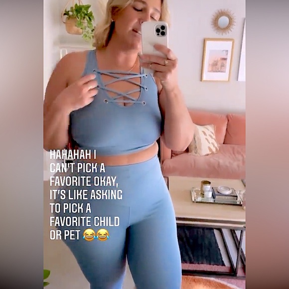 WAVE Beautiful SkyBlue 2pc Work Out Lycra Stretch Criss Cross Tank & Leggings XL - Picture 12 of 15